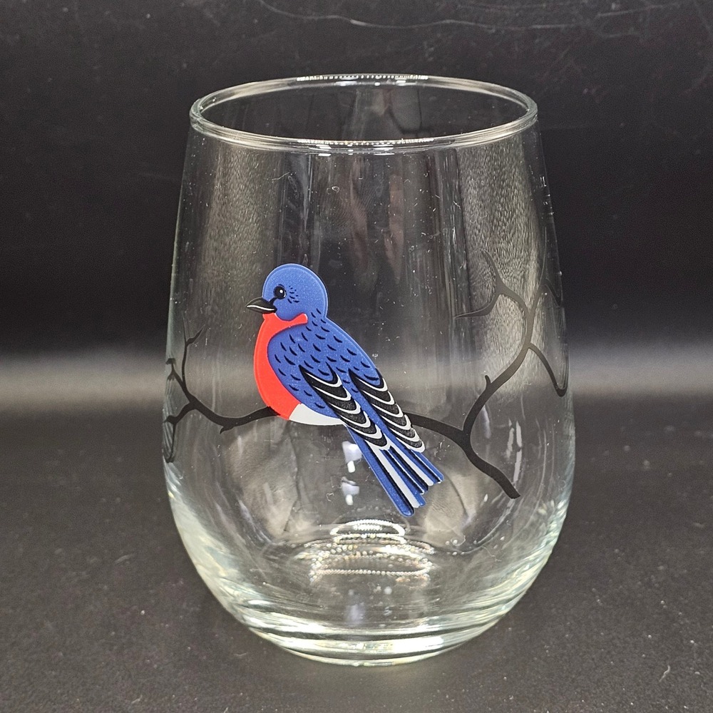 Mary Elizabeth Arts Birds Stemless Wine Glasses Tumblers Set of 4 Made USA 4.5" - Picture 5 of 9